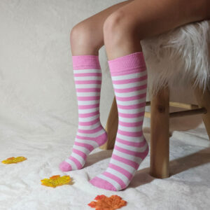 Szuntex RÓZSASZÍN-FEHÉR csíkos gyerek térdzokni