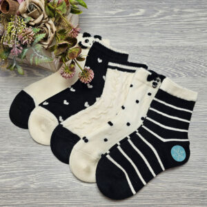 Lány VASTAG gyapjú zokni fekete-ecrü színben 5 pár