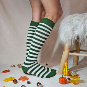 szuntex térdzokni fehér-fűzöld csíkos térdzokni