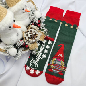 Karácsonyi-mikulásos VASTAG zokni CSÚSZÁSGÁTLÓS manó mintás