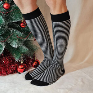 Női csíkos mintás térdzokni-4-fekete