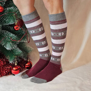 Női hópihe mintás térdzokni-2-bordó