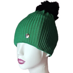 Női kötött sapka anyagában hosszában mintás-ZÖLD