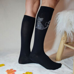 Női köves cicás térdzokni-NTP9552-FEKETE