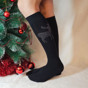 Női köves szarvasos térdzokni-NTP9553-fekete