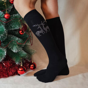 Női köves szarvaspár térdzokni-NTP9553-fekete