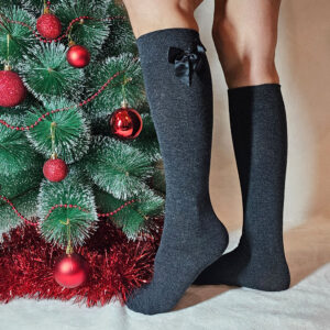 Női masnis térdzokni -NTP5636-W-SZÜRKE