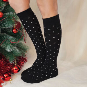 Női pöttyös mintás térdzokni-3-fekete