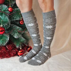 Női rénszarvas mintás térdzokni-1-szürke