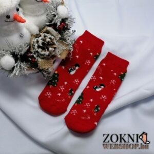 mikulásos gyerek vastag zokni pingvines piros