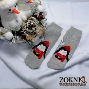 mikulásos gyerek vastag zokni pingvines szürke