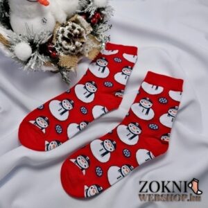 Mikulásos női zokni SN6667 hóember piros
