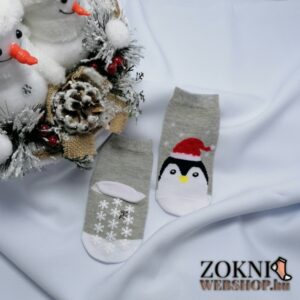 mikulásos baby zokni pingvin szürke