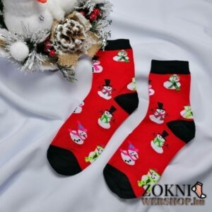 mikulásos női zokni SN6667 hóember piros-fekete