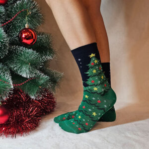 Karácsonyi-mikulásos zokni karácsonyfa mintás