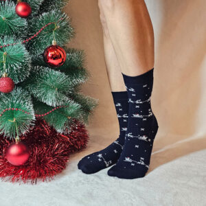 Karácsonyi-mikulásos zokni rénszarvas mintás