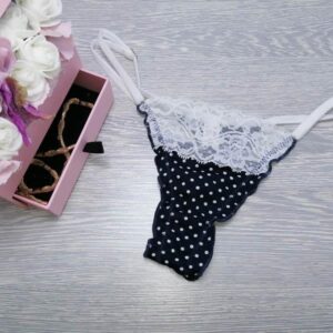 LUCIFER NAGY pöttyös tanga kék-fehér csipkés