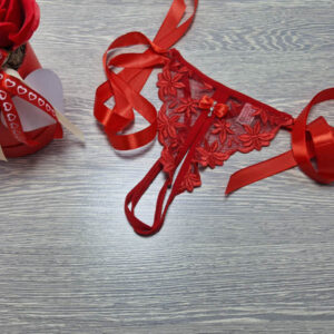 piros nyitott tanga csipkés-megkötős