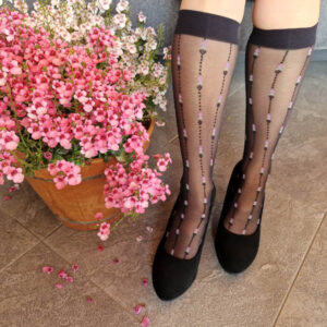 fekete mintás nylon térdzokni