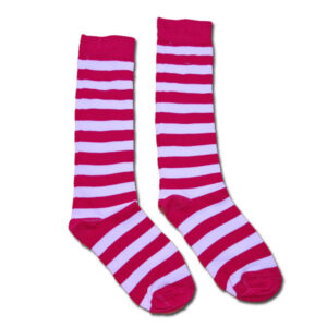 piros-fehér csíkos térdzokni