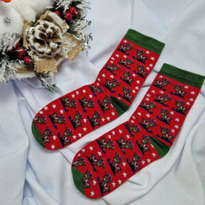 mikulásos zokni rénszarvas piros