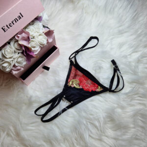 nyitott tanga fekete tüll csipke rózsa