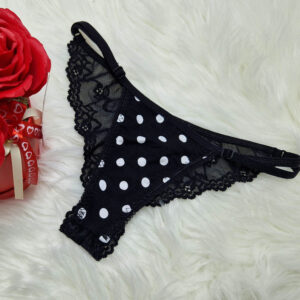 pántos tanga csipke fenék fekete pöttyös