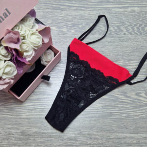 pántos csipkés tanga fekete