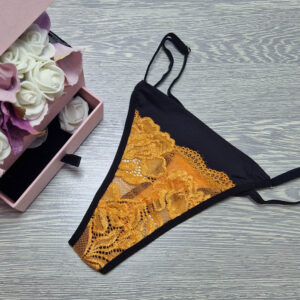 pántos csipkés tanga mustár