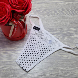 pántos tanga pöttyös csipkés fehér barones