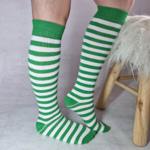 fehér-zöld csíkos térdzokni