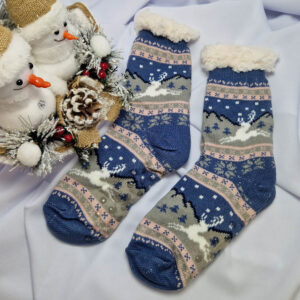 férfi rénszarvas mintás mamusz acél kék