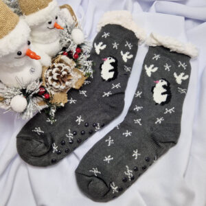 női mamusz pingvinmintás szürke