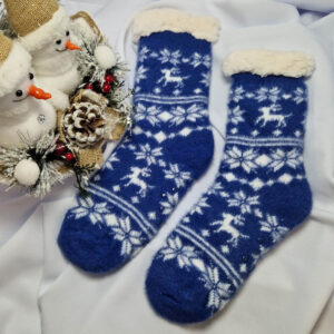 női mamusz rénszarvas mintás szőrős külsejű acél kék