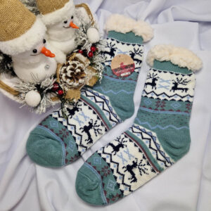 női rénszarvas mintás mamusz fehér-kekis zöld