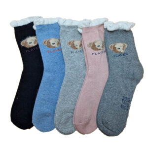 női vastag zokni maci mintás fodros szélű