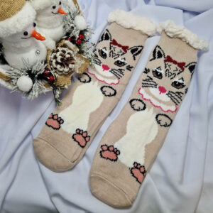 női zokni mamusz cica mintás drapp