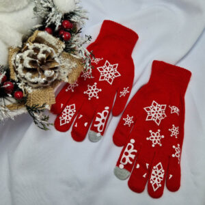 5 ujjas kesztyű piros-hópihe