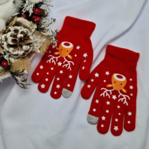 5 ujjas kesztyű piros-mikulás rénszarvas