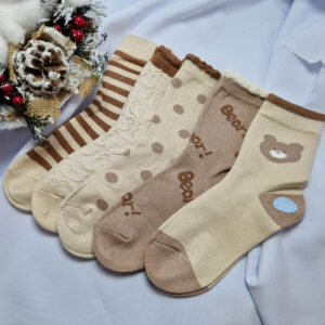 női vastag zokni maci mintás drapp