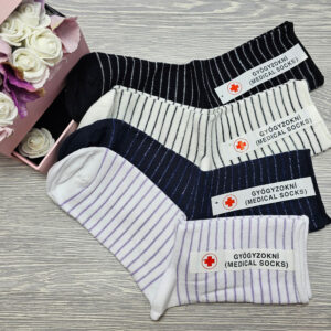 Gyógyzokni-gumi nélküli csillogós csíkos mintás