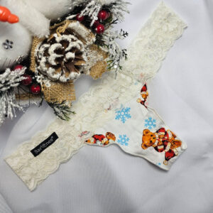 Mikulásos-Karácsonyi tanga ecru maci mintás