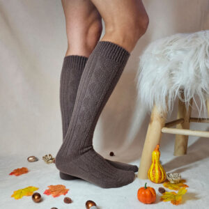 női gyapjú térdzokni-keki-barna