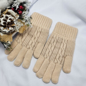 5 ujjas anyagában mintás kesztyű drapp