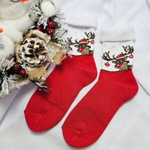 Karácsonyi-mikulásos VASTAG zokni rénszarvas mintás fehér