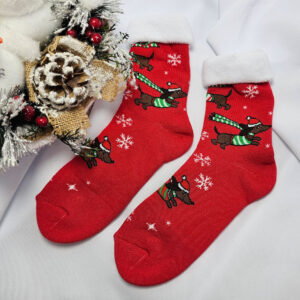 Karácsonyi-mikulásos VASTAG zokni tacskó mintás