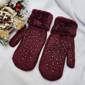 Kötött 1 ujjas kövecskés kesztyű bordó