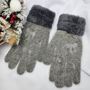 Kötött 5 ujjas masni mintás kesztyű-NK2327-szürke