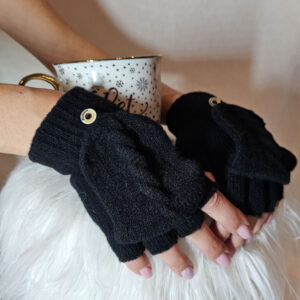 Kötött 5 ujjas visszahajthatós kesztyű NK9370 fekete