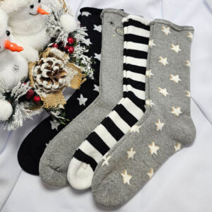 női gumi nélküli vastag zokni csíkos-csillagos 4